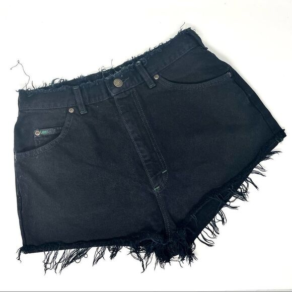 VINTAGE Lee Black High Waist Jean Cutoffs Size 27” - Picture 2 of 5